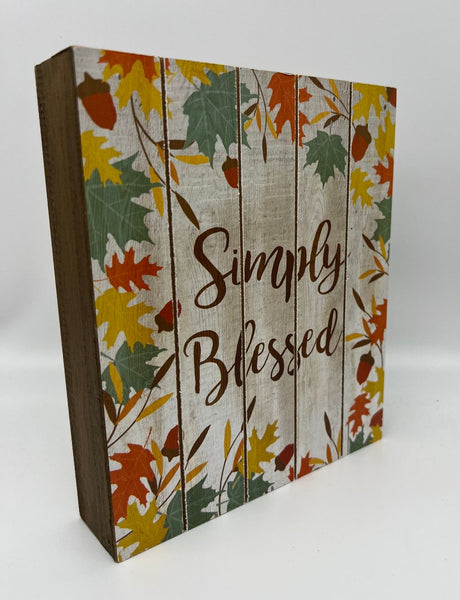 Simply Blessed Fall Block Sign 8"