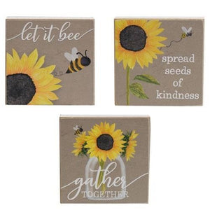 Sunflower & Bee Wood Block Sign