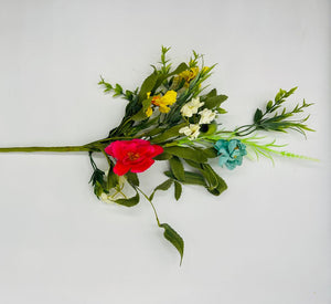 Flower pick w/pink, teal, yellow & mixed greenery 20"