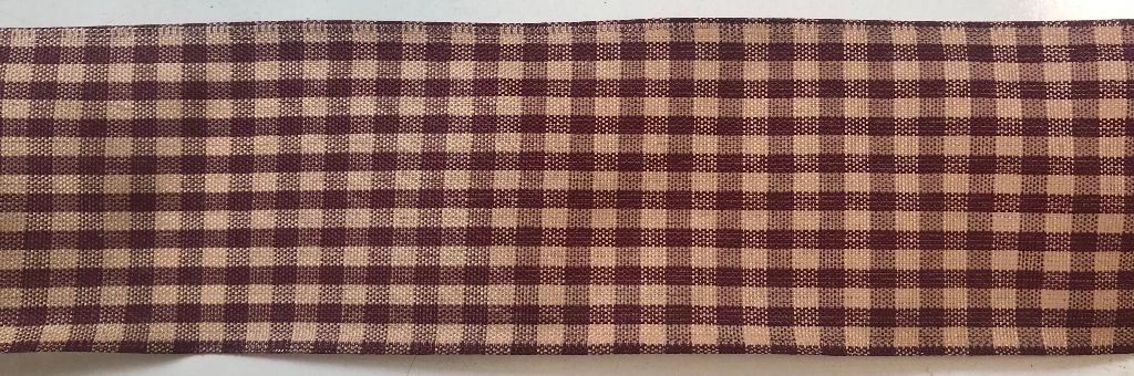 Country Check Burg/Beige Wired Ribbon 2.5" x 10 Yards