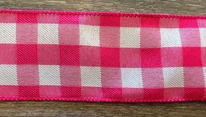 Bright Pink Check Wired Ribbon 2.5"