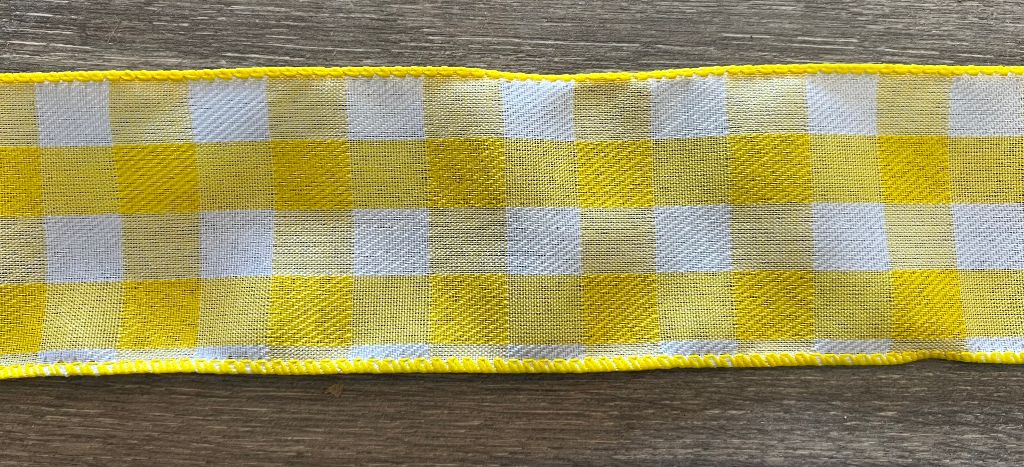 Yellow Check Wired Ribbon 2.5