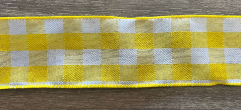 Yellow Check Wired Ribbon 2.5"