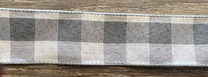 Buffalo Check Grey & White Wired Ribbon 1.5"