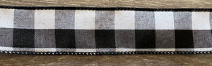 Buffalo Check Wired Ribbon Black & White 1.5"