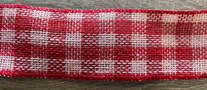 Burlap Red & White Check Wired Ribbon 2.5"