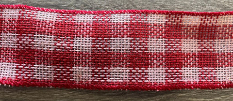 Burlap Red & White Check Wired Ribbon 2.5"
