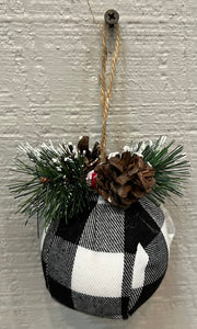 Black & White Buffalo Check Holiday Ornament 4"