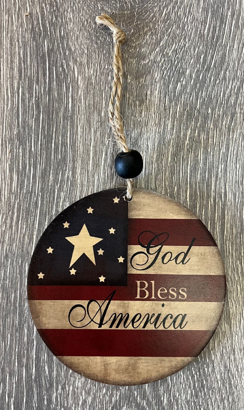 God Bless America Wood Ornament 4"
