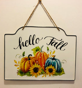 Hello Fall Dome top Pumpkin Sunflower Sign