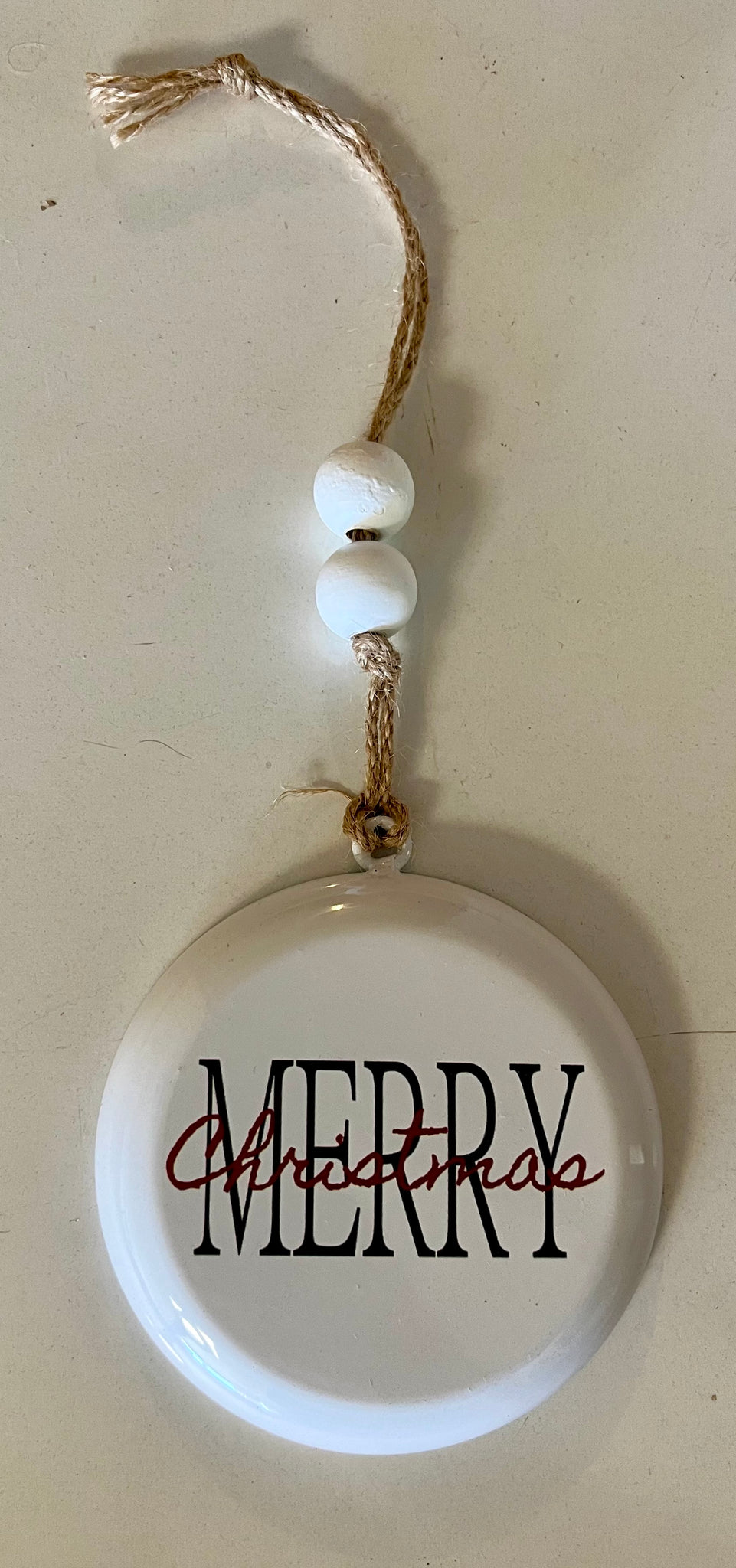 Merry Christmas Metal Beaded Ornament 4.5"
