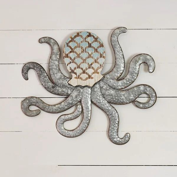 Octopus Wall Art Wood & Tin 22"