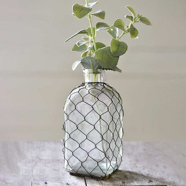 Tall Glass Jar With Chicken Wire 13 Inch