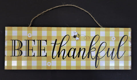 Bee Thankful Hanging Wood Sign 17.7"