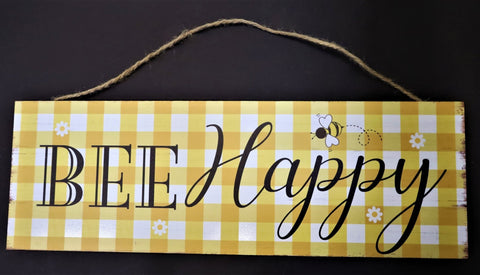 Bee Happy Wood Hanging Sign 17.7"