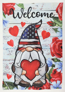 Valentines Americana Gnome Welcome Garden Flag 12" x 18"