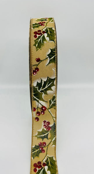 Holly & Berry Wired Holiday Ribbon 1.5" x 50 Yards