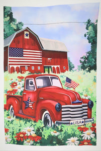 Red Truck & Barn Garden Flag 12" x 18"
