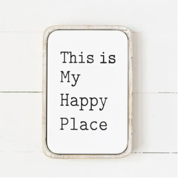 Modern Happy Place Tin Sign Framed with Wood 8" x 12"