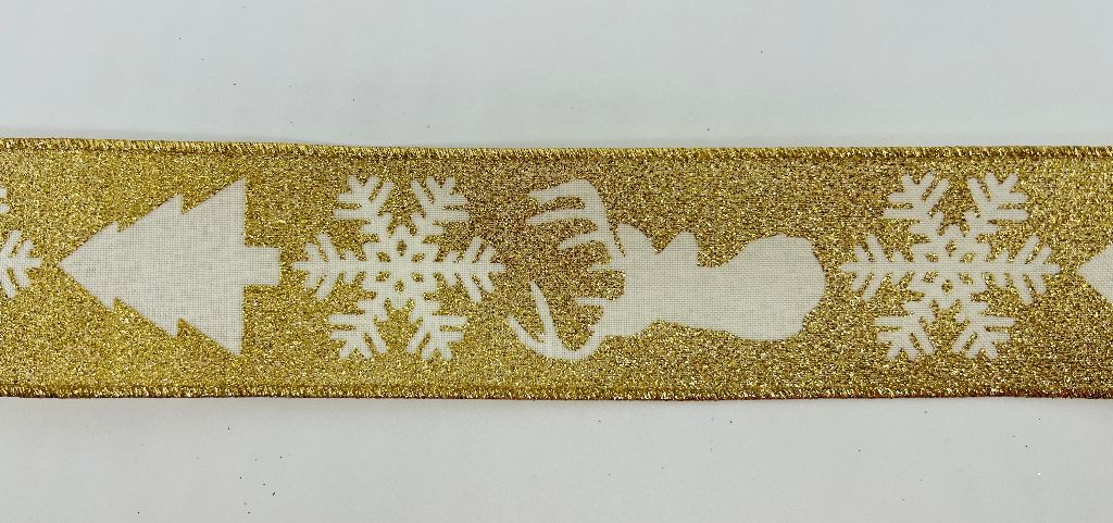Gold Sparkle Patterned Wired Holiday Ribbon 2.5" x 10YDS