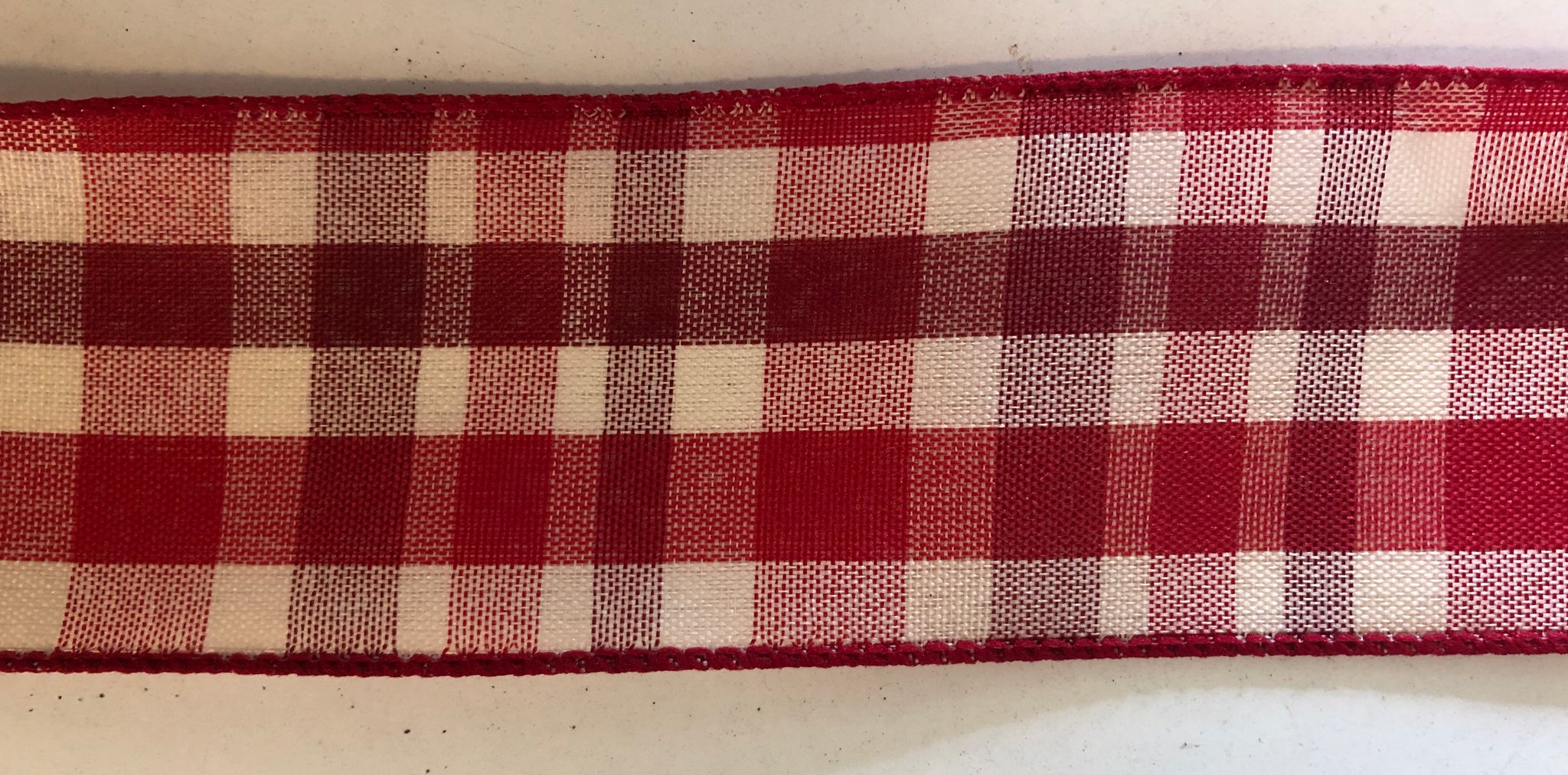 Red/Cream Check Wired Ribbon 2.5"