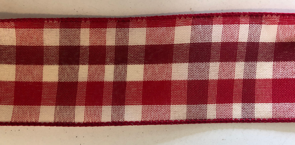 Red/Cream Check Wired Ribbon 2.5